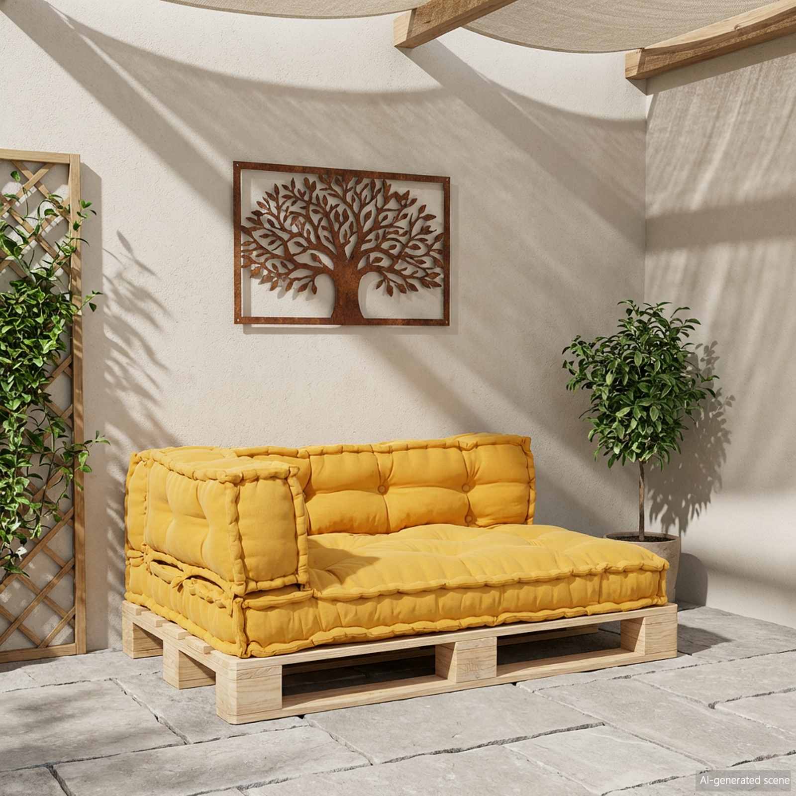 Μαξιλάρι για καναπέ παλέτας 3 pcs Κίτρινο 120 x 80 x 38 εκ. - Pakobazaar