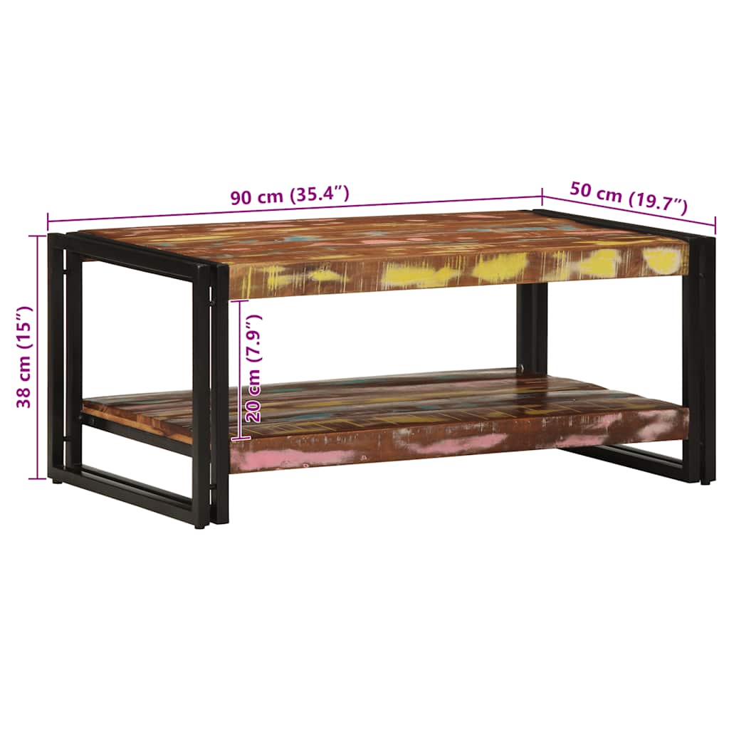 Τραπεζάκι σαλονιού πολύχρωμο 90x50x38cm Ξύλο μασίφ αναγεννημένο