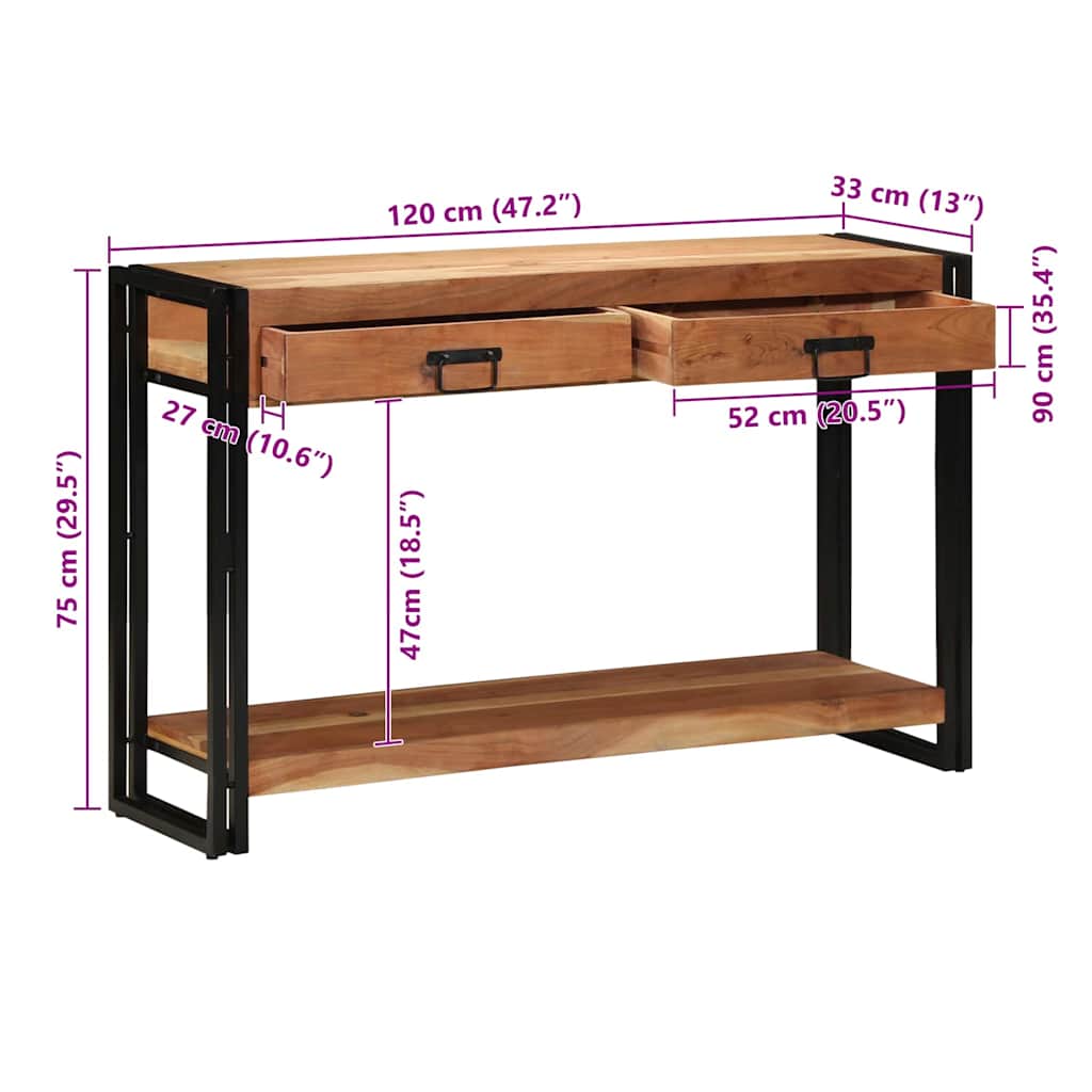 Τραπέζι κονσόλας Καφέ 120 x 33 x 75 εκ Στερεό Ξύλο Ακακίας - Pakobazaar