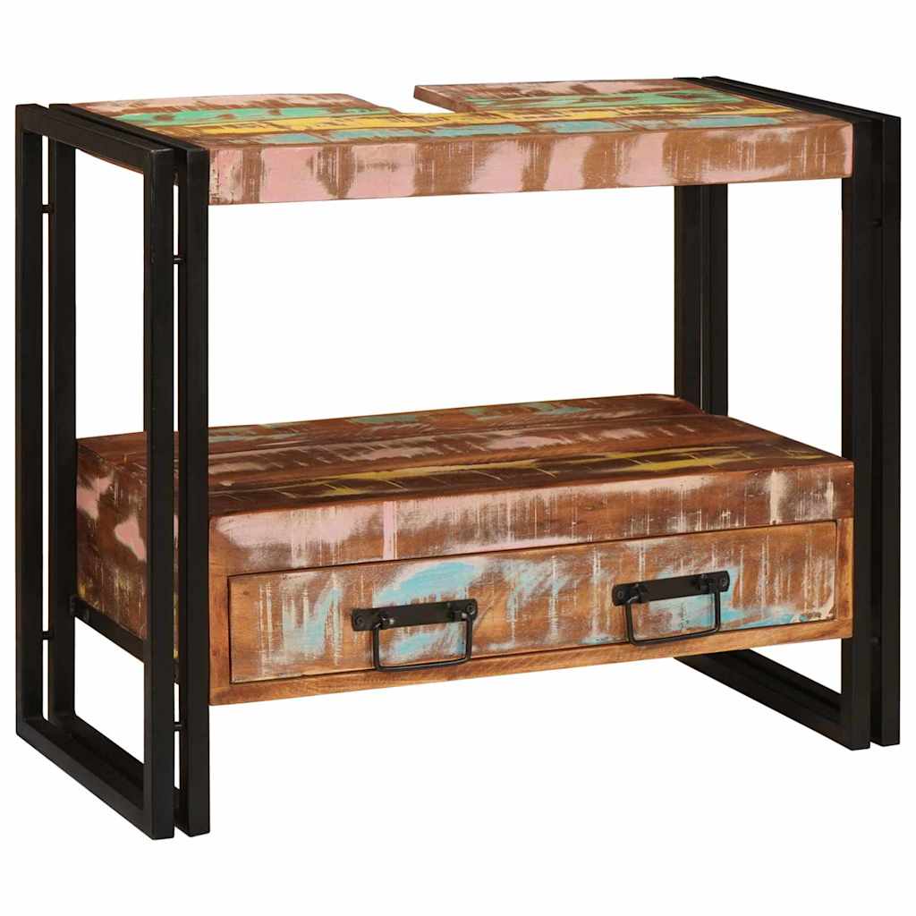 Ντουλάπι νιπτήρα με συρτάρι Πολύχρωμο Στερεό Ανακτηθέν Ξύλο