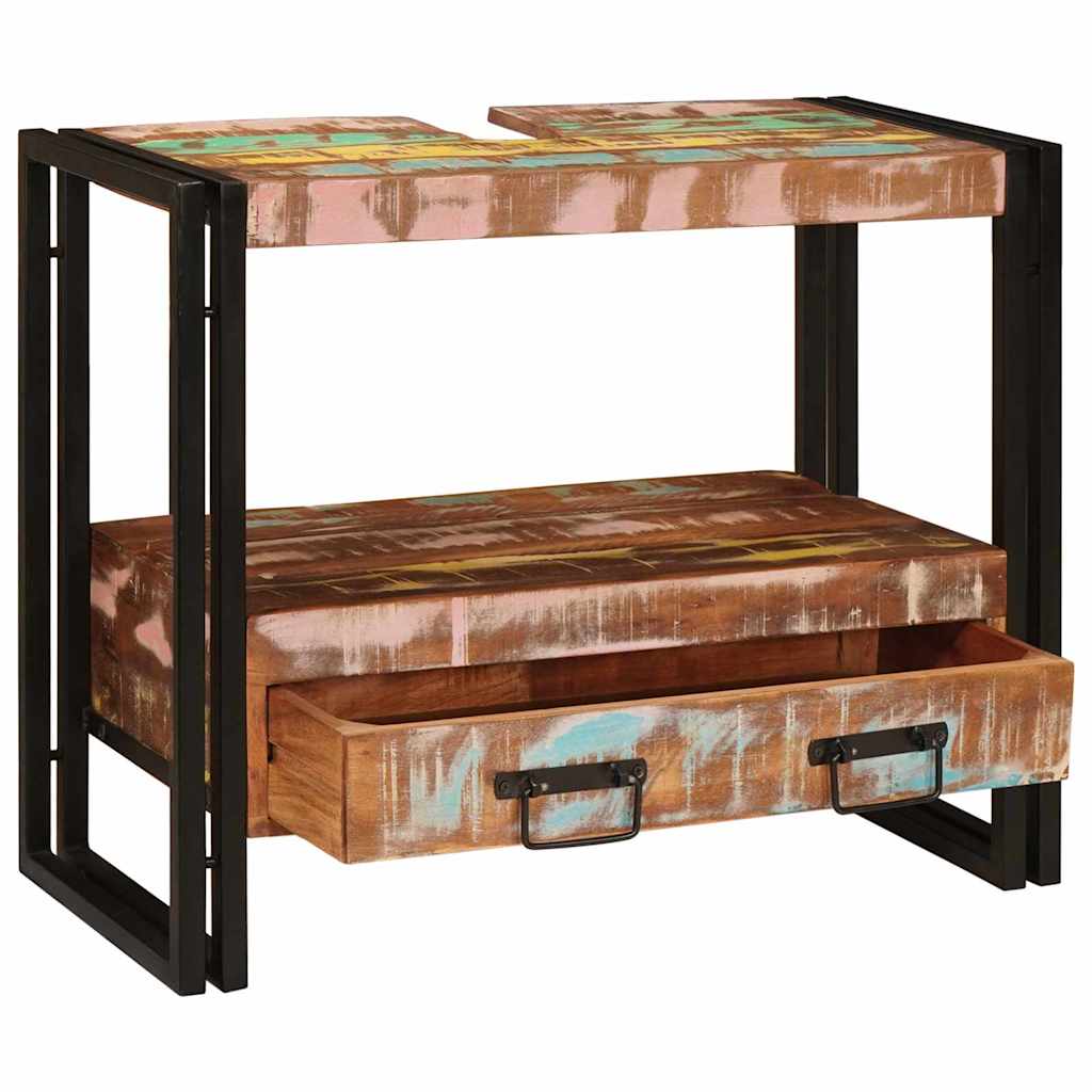 Ντουλάπι νιπτήρα με συρτάρι Πολύχρωμο Στερεό Ανακτηθέν Ξύλο