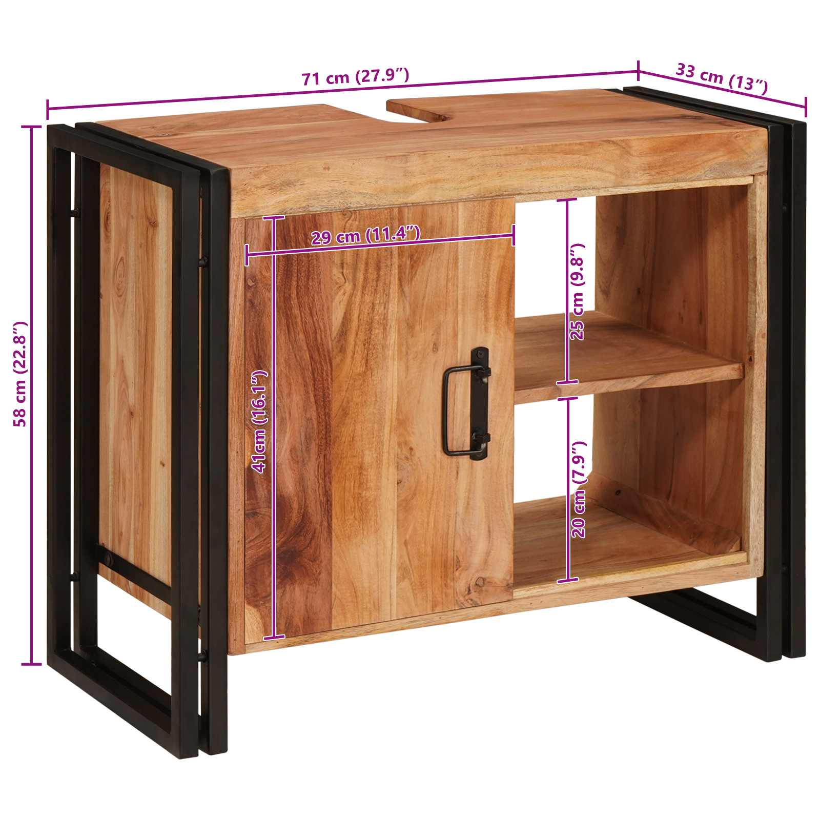 Ντουλάπι νιπτήρα Καφέ 71 x 33 x 58 εκ. Στερεό Ξύλο Ακακίας