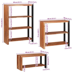 Ράφι Βιβλίων 3 pcs Καφέ 80 x 30 x 110 εκ Στερεό Ξύλο Ακακίας - Pakobazaar