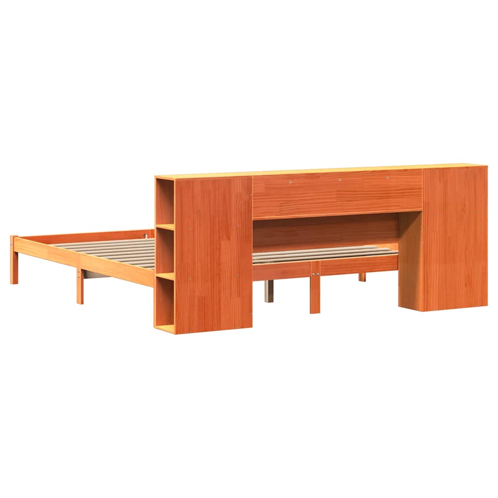 Κρεβάτι Βιβλιοθήκη Χωρίς Στρώμα 200x200 εκ Μασίφ Ξύλο Πεύκου