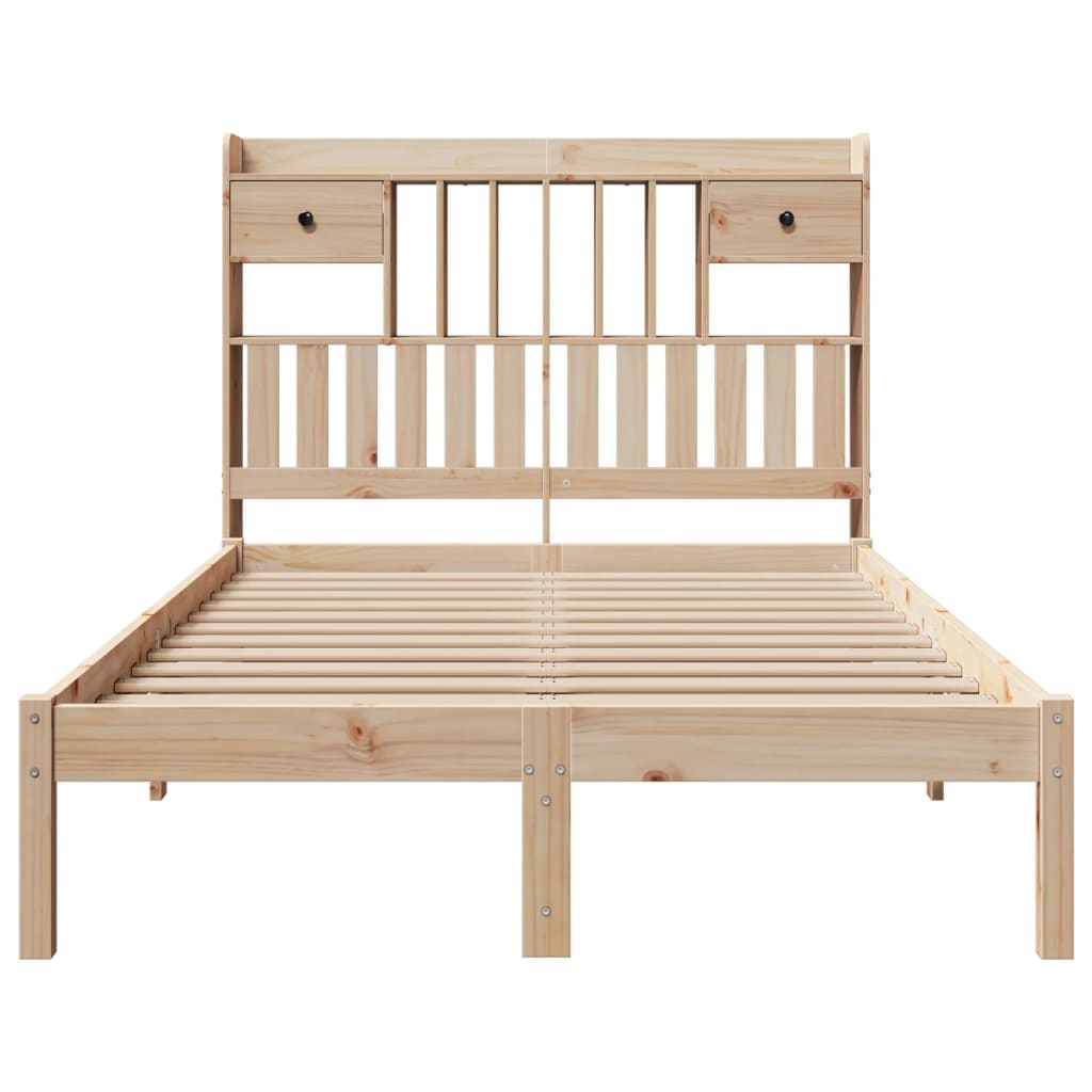 Κρεβάτι Βιβλιοθήκη Χωρίς Στρώμα 135x190 εκ Μασίφ Ξύλο Πεύκου