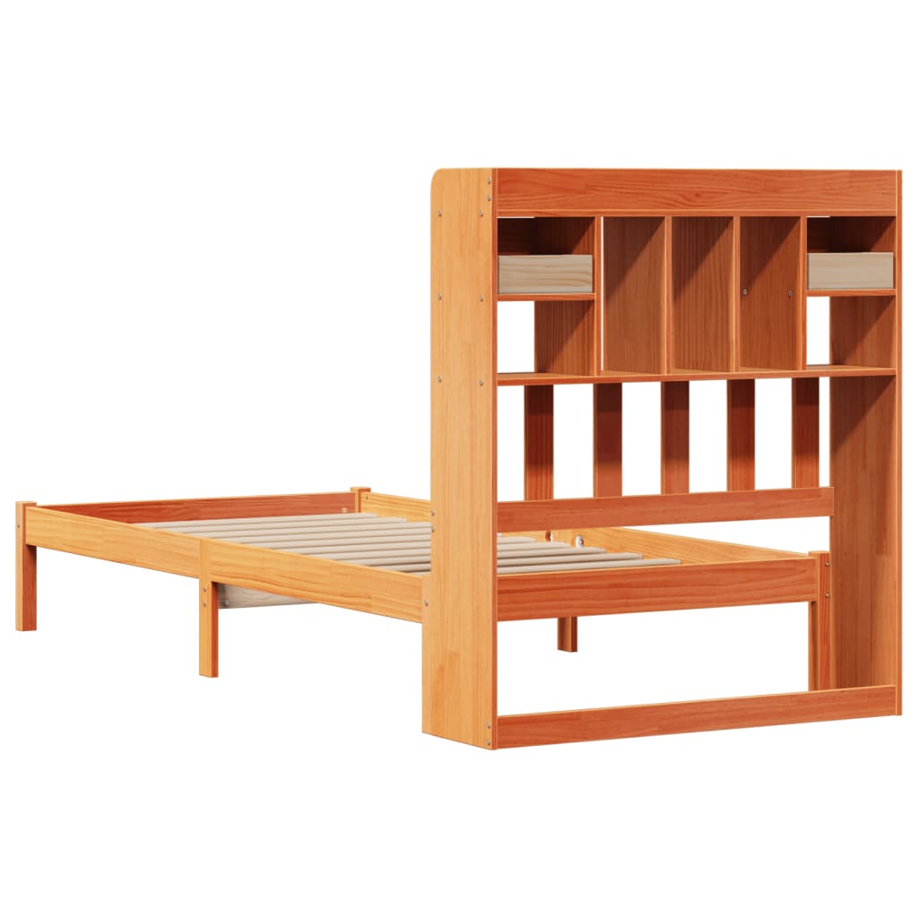 Κρεβάτι Βιβλιοθήκη Χωρίς Στρώμα 100x200 εκ Μασίφ Ξύλο Πεύκου