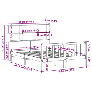 Κρεβάτι Βιβλιοθήκη Χωρίς Στρώμα 120x200 εκ Μασίφ Ξύλο Πεύκο