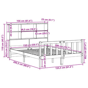 Κρεβάτι Βιβλιοθήκη Χωρίς Στρώμα 150x200 εκ Μασίφ Ξύλο Πεύκου