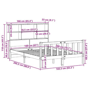 Κρεβάτι Βιβλιοθήκη Χωρίς Στρώμα 160x200 εκ Μασίφ Ξύλο Πεύκου - Pakobazaar