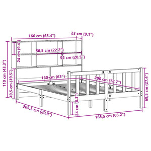 Κρεβάτι Βιβλιοθήκη Χωρίς Στρώμα 160x200 εκ Μασίφ Ξύλο Πεύκου