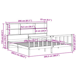 Κρεβάτι Βιβλιοθήκη Χωρίς Στρώμα 200x200 εκ Μασίφ Ξύλο Πεύκου