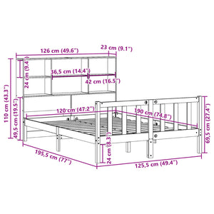 Κρεβάτι Βιβλιοθήκη Χωρίς Στρώμα 120x190 εκ Μασίφ Ξύλο Πεύκου - Pakobazaar