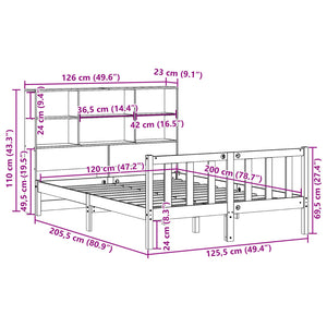 Κρεβάτι Βιβλιοθήκη Χωρίς Στρώμα 120x200 εκ Μασίφ Ξύλο Πεύκου