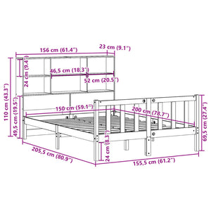 Κρεβάτι Βιβλιοθήκη Χωρίς Στρώμα 150x200 εκ Μασίφ Ξύλο Πεύκου