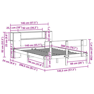 Κρεβάτι Βιβλιοθήκη Χωρίς Στρώμα 140x200 εκ Μασίφ Ξύλο Πεύκο