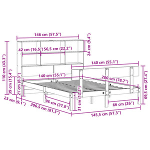 Κρεβάτι Βιβλιοθήκη Χωρίς Στρώμα 140x200 εκ Μασίφ Ξύλο Πεύκο