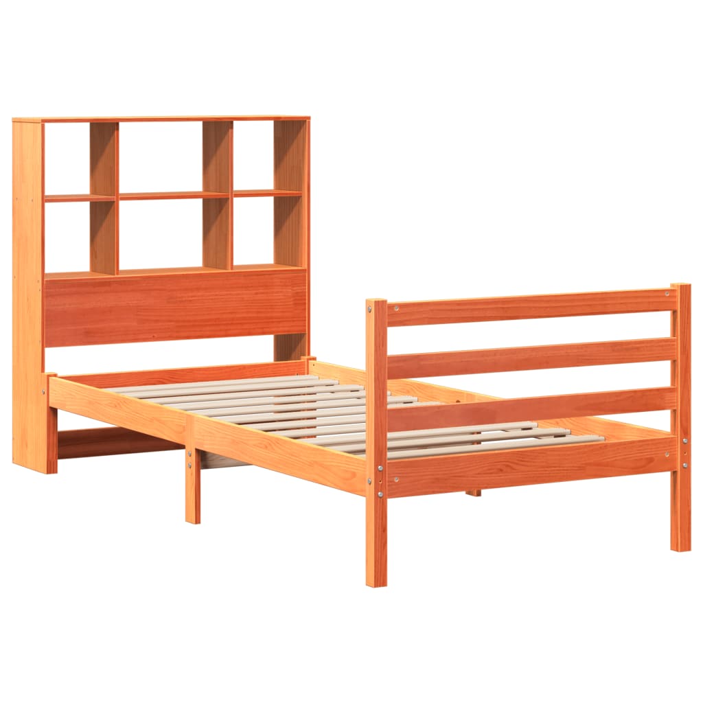 Κρεβάτι Βιβλιοθήκη Χωρίς Στρώμα Καφέ 100x200 εκ Μασίφ Πεύκο - Pakobazaar