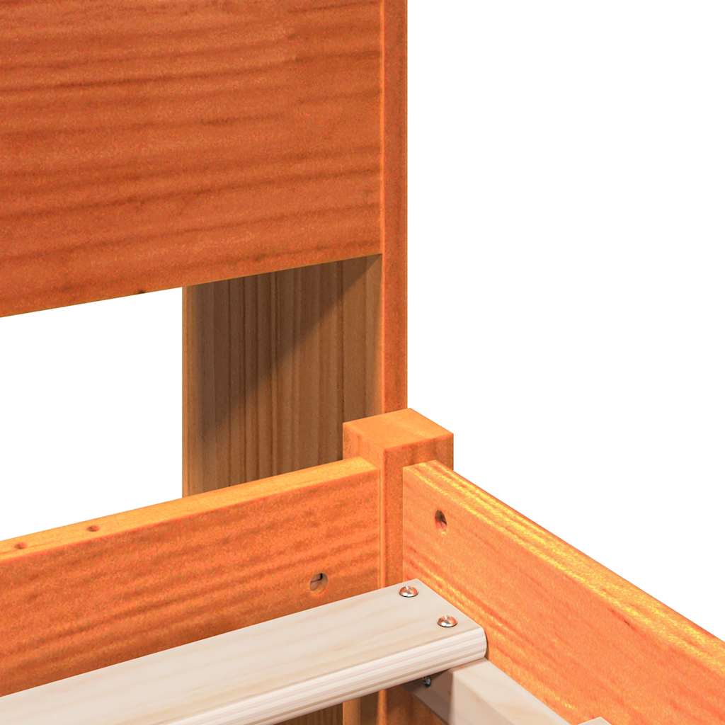 Κρεβάτι Βιβλιοθήκη Χωρίς Στρώμα Καφέ 200x200 εκ Μασίφ Πεύκο