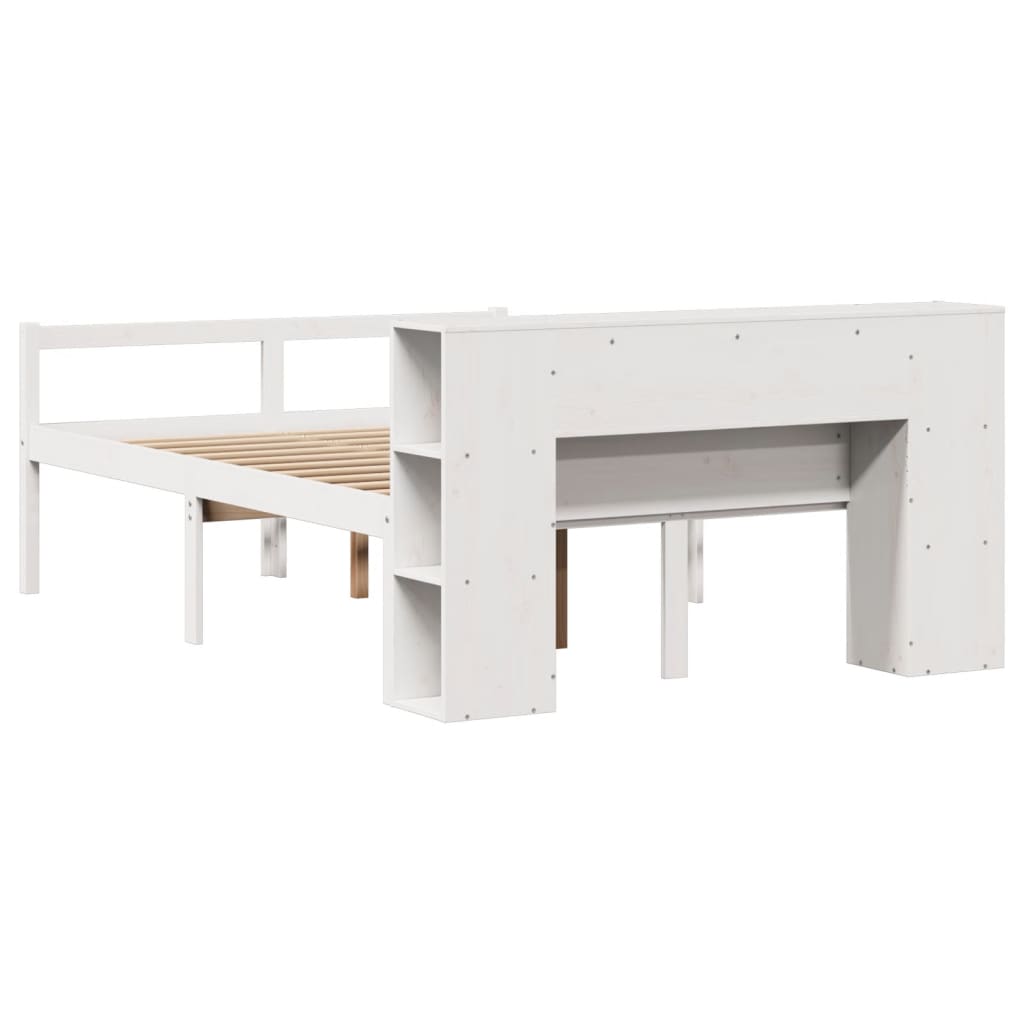 Κρεβάτι Βιβλιοθήκη Χωρίς Στρώμα Λευκό 135x190 εκ Μασίφ Πεύκο