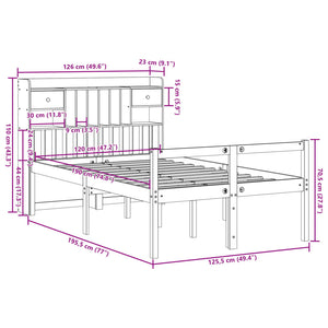 Κρεβάτι Βιβλιοθήκη Χωρίς Στρώμα 120x190 εκ Μασίφ Ξύλο Πεύκου