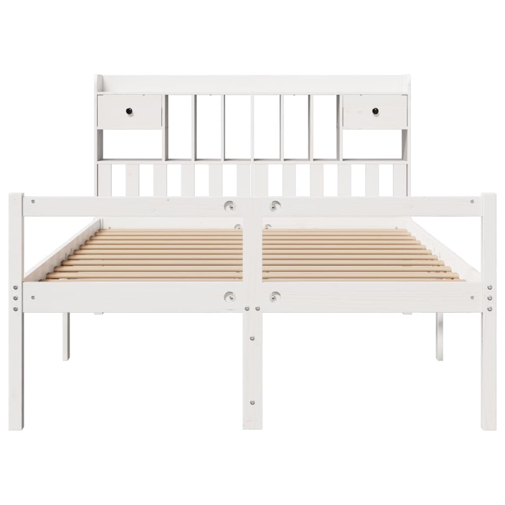 Κρεβάτι Βιβλιοθήκη Χωρίς Στρώμα 140x190 εκ Μασίφ Ξύλο Πεύκου