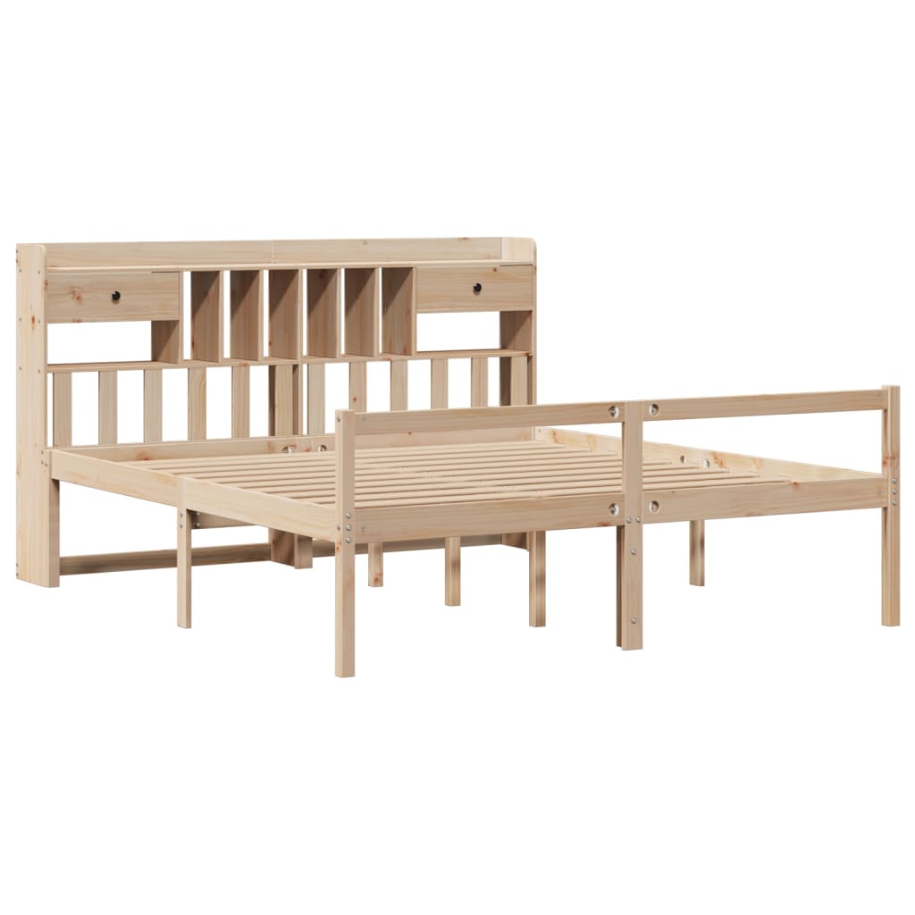 Κρεβάτι Βιβλιοθήκη Χωρίς Στρώμα 180x200 εκ Μασίφ Ξύλο Πεύκου