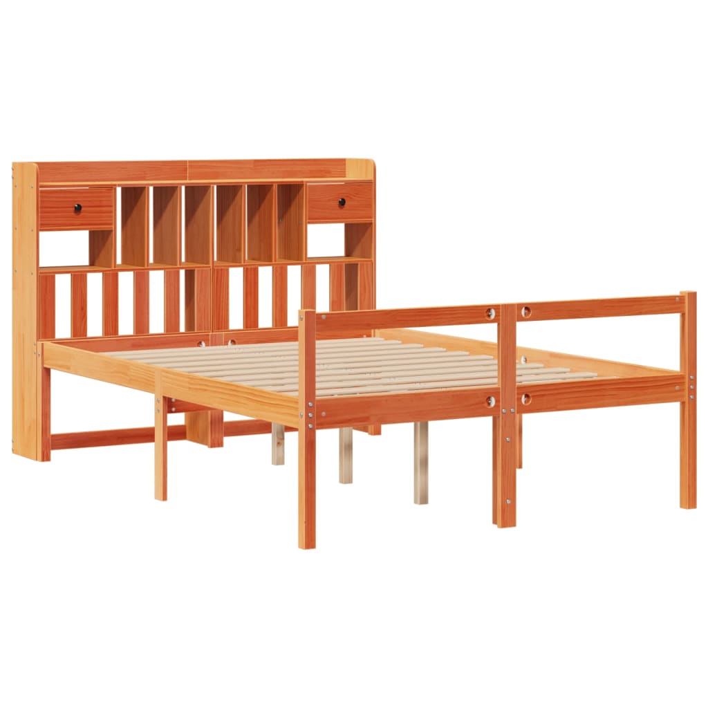 Κρεβάτι Βιβλιοθήκη Χωρίς Στρώμα 140x200 εκ Μασίφ Ξύλο Πεύκου