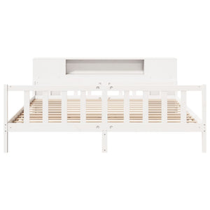 Κρεβάτι Βιβλιοθήκη Χωρίς Στρώμα 200x200 εκ Μασίφ Ξύλο Πεύκου