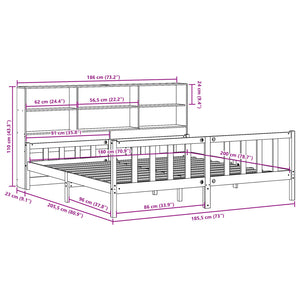 Κρεβάτι Βιβλιοθήκη Χωρίς Στρώμα 180x200 εκ Μασίφ Ξύλο Πεύκου