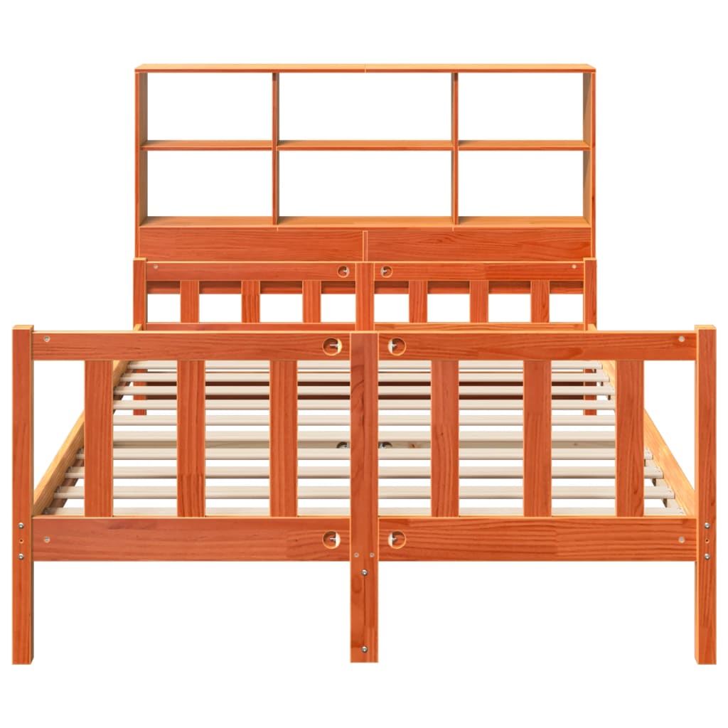 Κρεβάτι Βιβλιοθήκη Χωρίς Στρώμα Καφέ 150x200 εκ Μασίφ Πεύκο