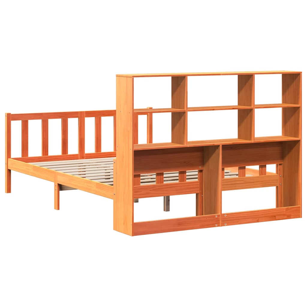 Κρεβάτι Βιβλιοθήκη Χωρίς Στρώμα Καφέ 150x200 εκ Μασίφ Πεύκο