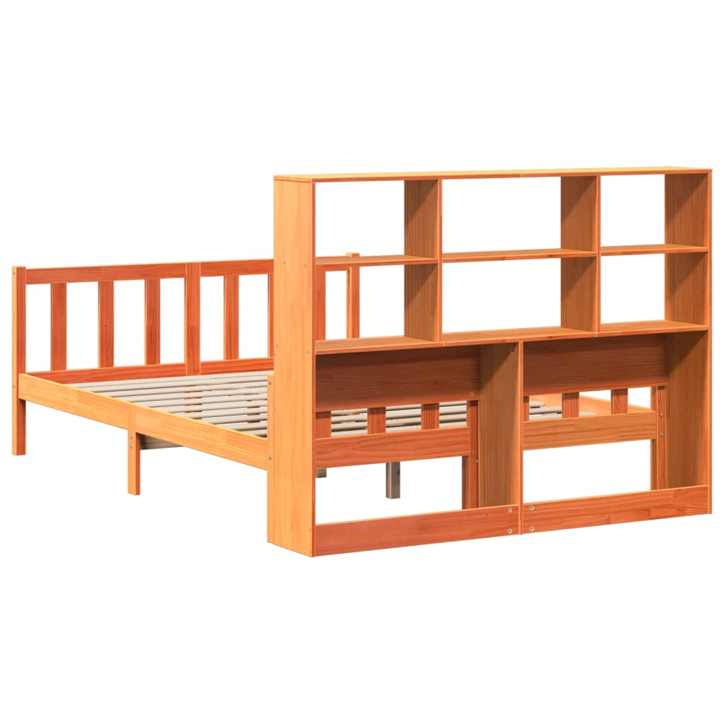 Κρεβάτι Βιβλιοθήκη Χωρίς Στρώμα Καφέ 160x200 εκ Μασίφ Πεύκο