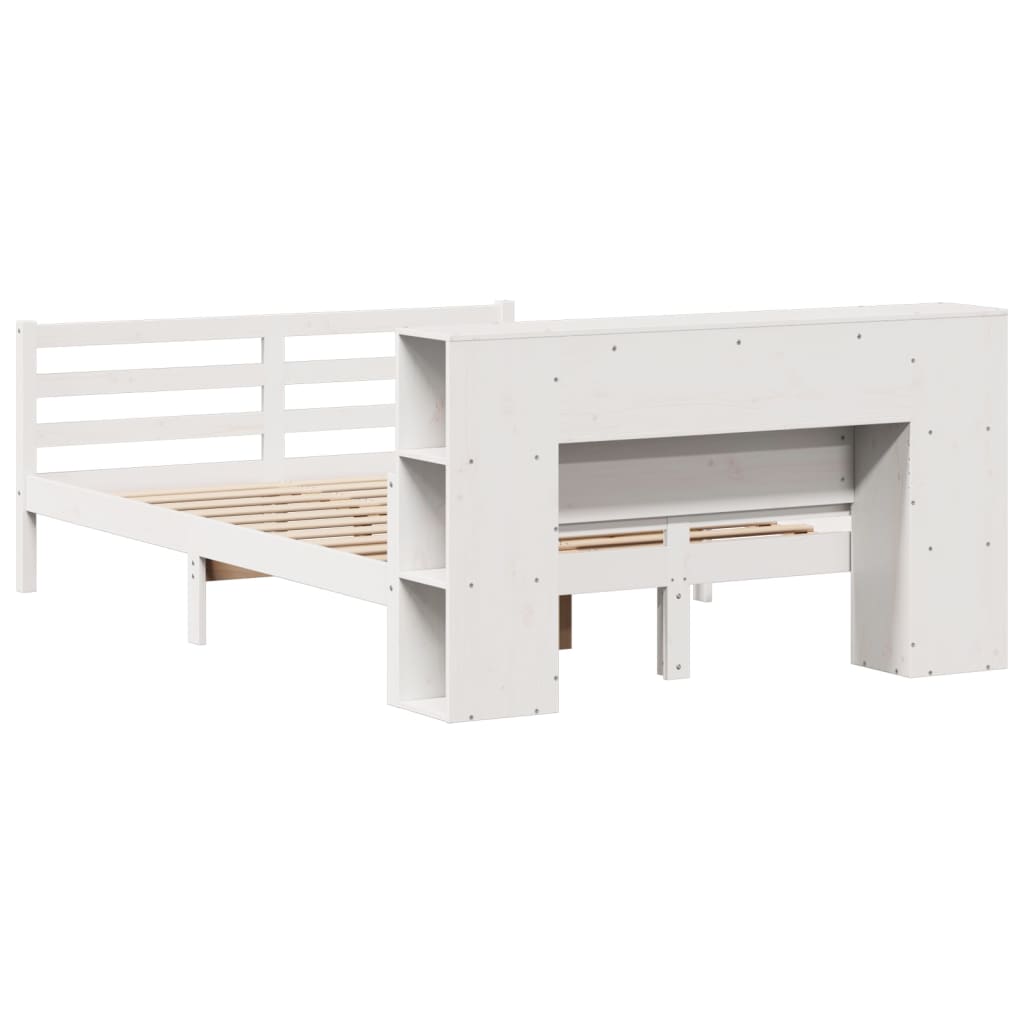 Κρεβάτι Βιβλιοθήκη Χωρίς Στρώμα Λευκό 135x190 εκ Μασίφ Πεύκο