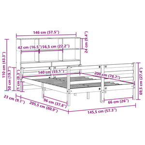 Κρεβάτι Βιβλιοθήκη Χωρίς Στρώμα 140x200 εκ Μασίφ Ξύλο Πεύκο - Pakobazaar