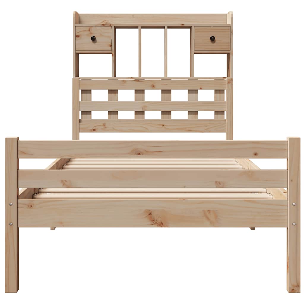 Κρεβάτι Βιβλιοθήκη Χωρίς Στρώμα 90x200 εκ Μασίφ Ξύλο Πεύκου - Pakobazaar