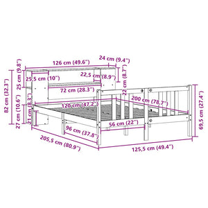 Κρεβάτι Βιβλιοθήκη Χωρίς Στρώμα 120x200 εκ Μασίφ Ξύλο Πεύκο