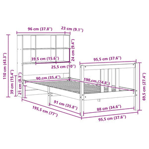 Κρεβάτι Βιβλιοθήκη Χωρίς Στρώμα 90x190 εκ Μασίφ Ξύλο Πεύκου