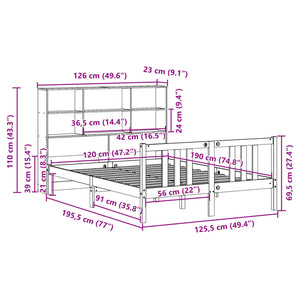 Κρεβάτι Βιβλιοθήκη Χωρίς Στρώμα 120x190 εκ Μασίφ Ξύλο Πεύκου