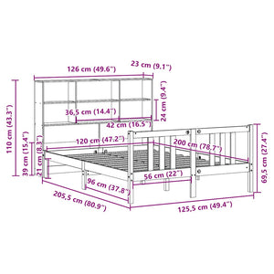 Κρεβάτι Βιβλιοθήκη Χωρίς Στρώμα 120x200 εκ Μασίφ Ξύλο Πεύκο - Pakobazaar