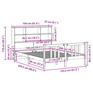 Κρεβάτι Βιβλιοθήκη Χωρίς Στρώμα 150x200 εκ Μασίφ Ξύλο Πεύκου
