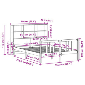Κρεβάτι Βιβλιοθήκη Χωρίς Στρώμα 160x200 εκ Μασίφ Ξύλο Πεύκου - Pakobazaar