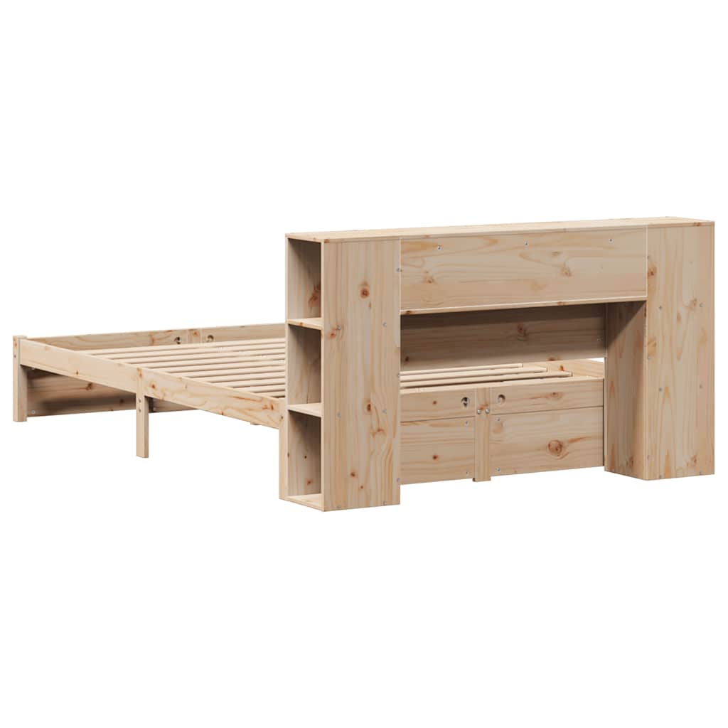 Κρεβάτι Βιβλιοθήκη Χωρίς Στρώμα 140x190 εκ Μασίφ Ξύλο Πεύκου