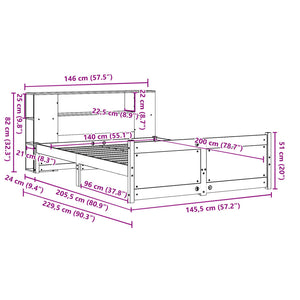 Κρεβάτι Βιβλιοθήκη Χωρίς Στρώμα 140x200 εκ Μασίφ Ξύλο Πεύκο - Pakobazaar