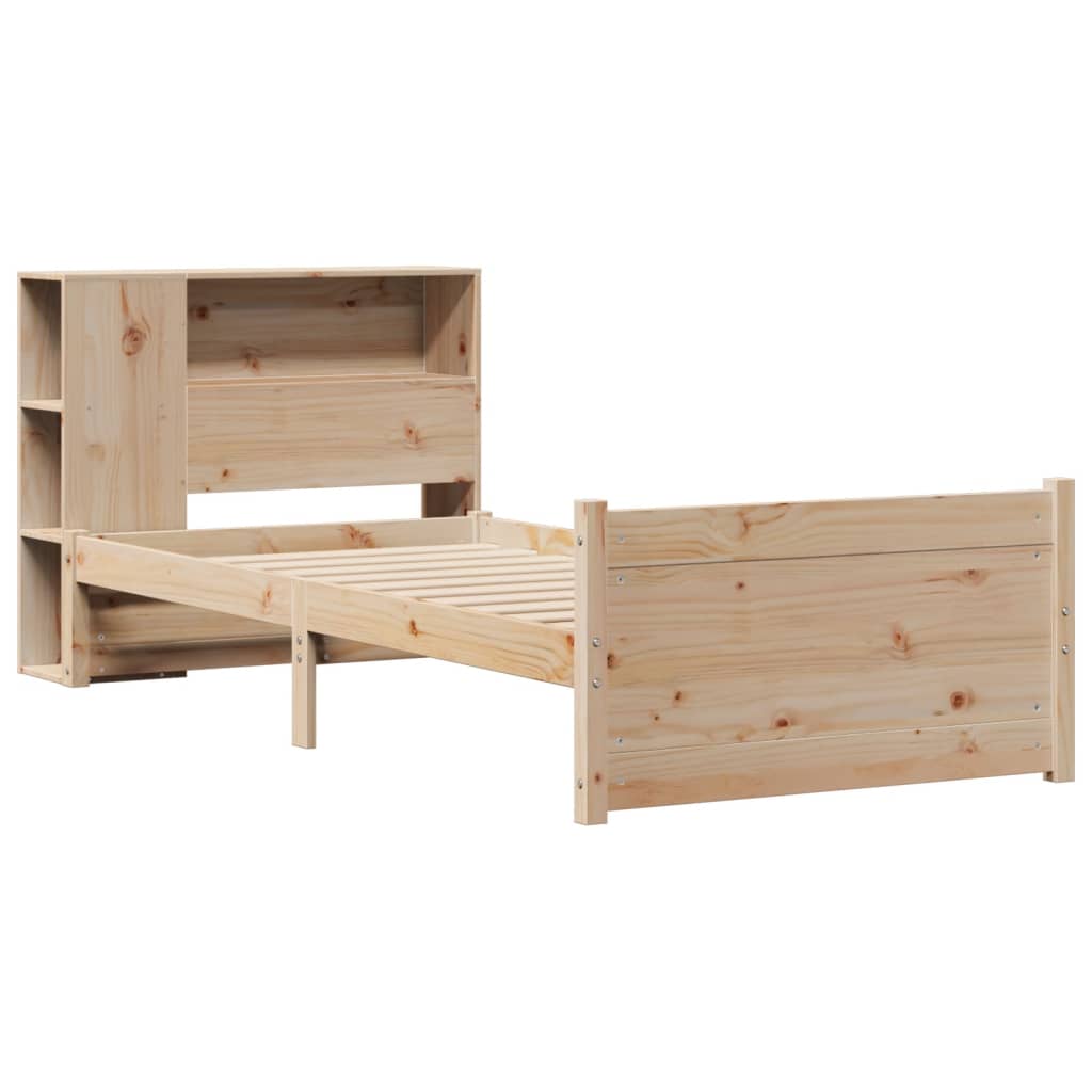 Κρεβάτι Βιβλιοθήκη Χωρίς Στρώμα 90x200 εκ Μασίφ Ξύλο Πεύκου