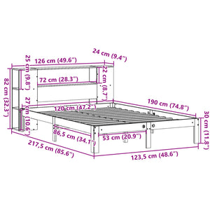 Κρεβάτι Βιβλιοθήκη Χωρίς Στρώμα 120x190 εκ Μασίφ Ξύλο Πεύκου