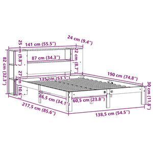 Κρεβάτι Βιβλιοθήκη Χωρίς Στρώμα Λευκό 135x190 εκ Μασίφ Πεύκο