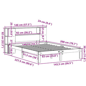 Κρεβάτι Βιβλιοθήκη Χωρίς Στρώμα 140x200 εκ Μασίφ Ξύλο Πεύκο - Pakobazaar