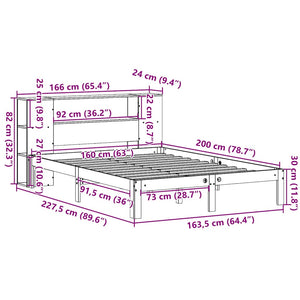 Κρεβάτι Βιβλιοθήκη Χωρίς Στρώμα 160x200 εκ Μασίφ Ξύλο Πεύκου