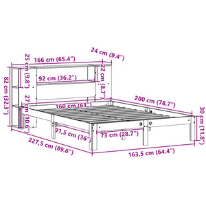 Κρεβάτι Βιβλιοθήκη Χωρίς Στρώμα 160x200 εκ Μασίφ Ξύλο Πεύκου