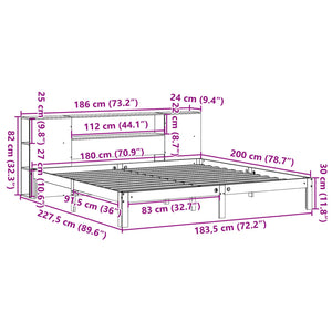 Κρεβάτι Βιβλιοθήκη Χωρίς Στρώμα 180x200 εκ Μασίφ Ξύλο Πεύκου - Pakobazaar